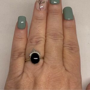 925 Sterling Silver Ring black onyx stone size 9